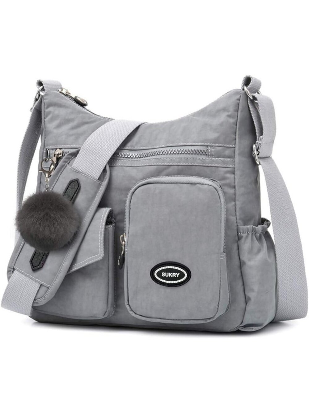 Women's Grey Nylon Crossbody Bag Anti theft RFID Pocket Waterproof Travel Bag